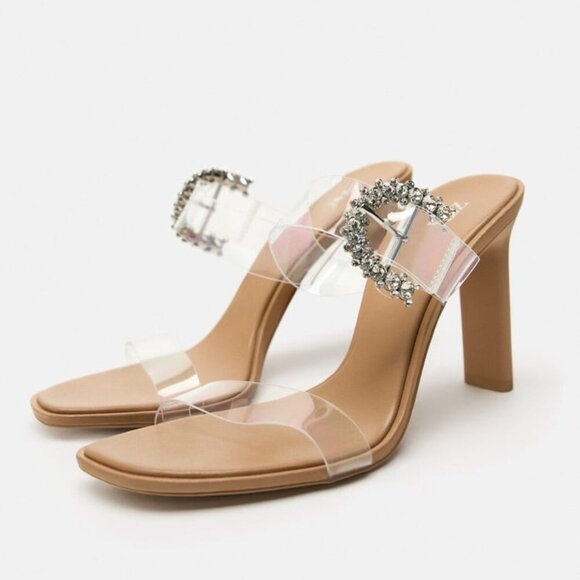 ZARA HIGH HEELED VINYL SANDALS SIZE 6.5 US ( 37) NEW WITH TAG! - Picture 1 of 11
